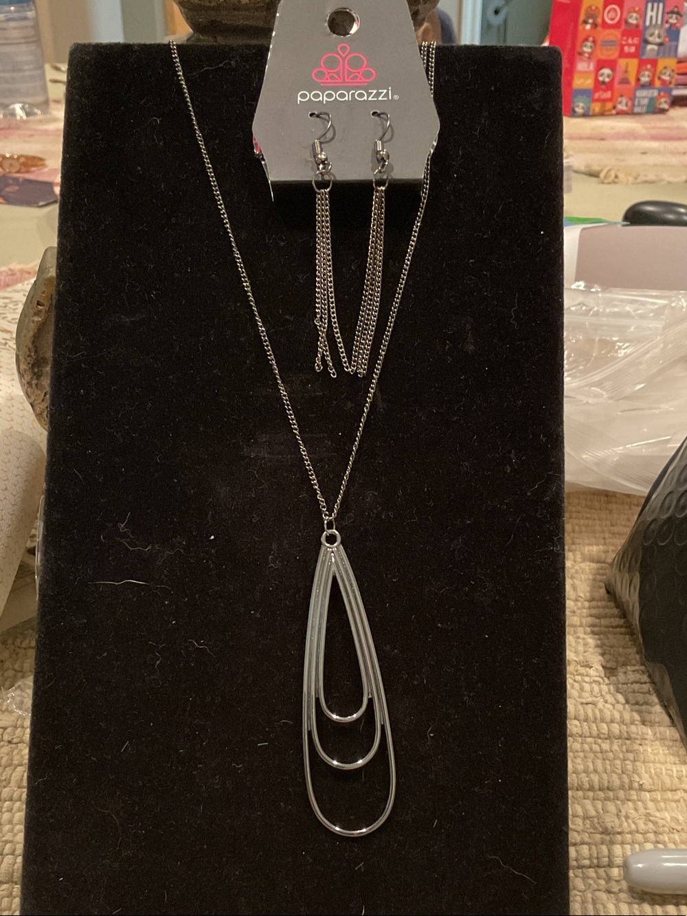 paparazzi Silver Layered Teardrop Necklace with Tassel Earrings